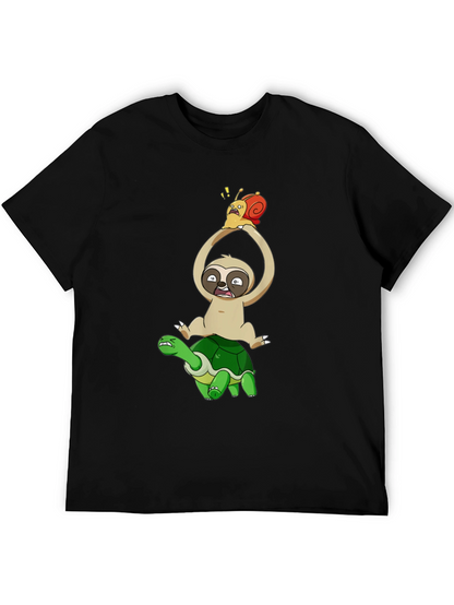 Sloth Snail & Turtle Graphic T-Shirt - Black