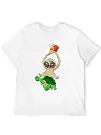 Sloth Snail & Turtle Graphic T-Shirt - Black