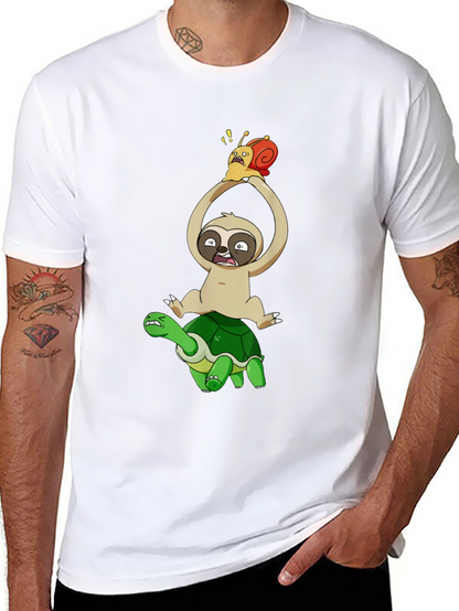 Sloth Snail & Turtle Graphic T-Shirt - Black