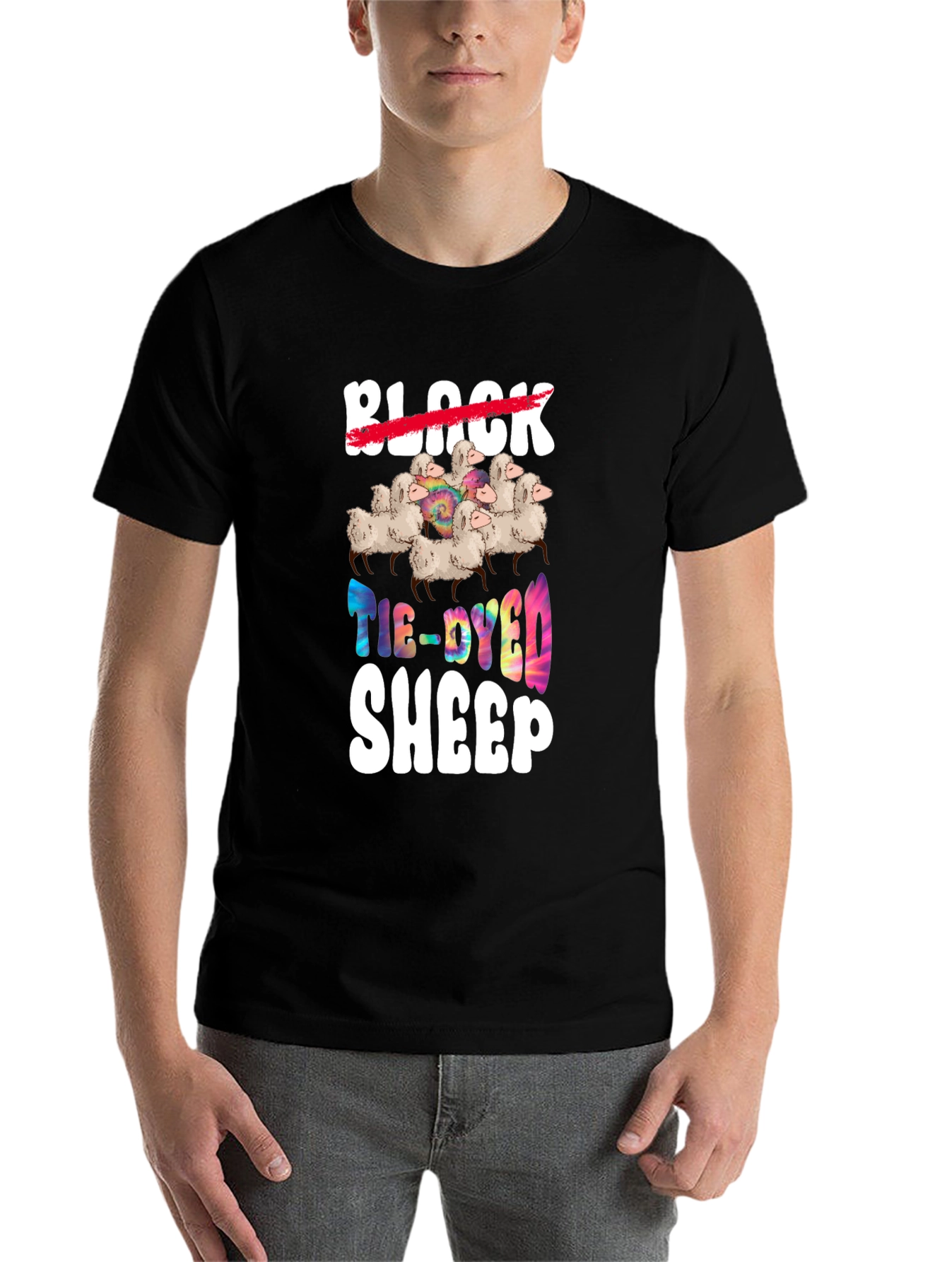 Tie-Dyed Sheep Graphic T-Shirt