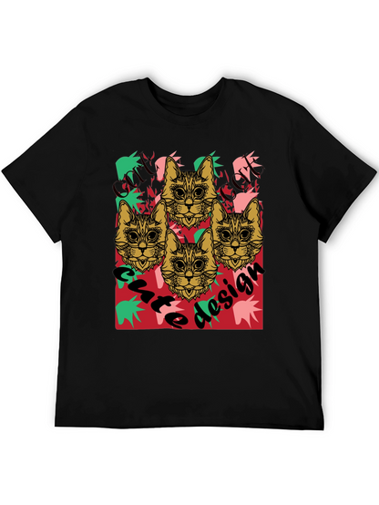 Cool Cat Design Black Graphic Tee