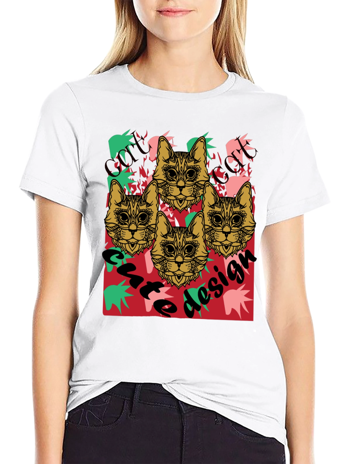 Cool Cat Design Black Graphic Tee