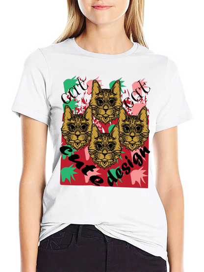 Cool Cat Design Black Graphic Tee