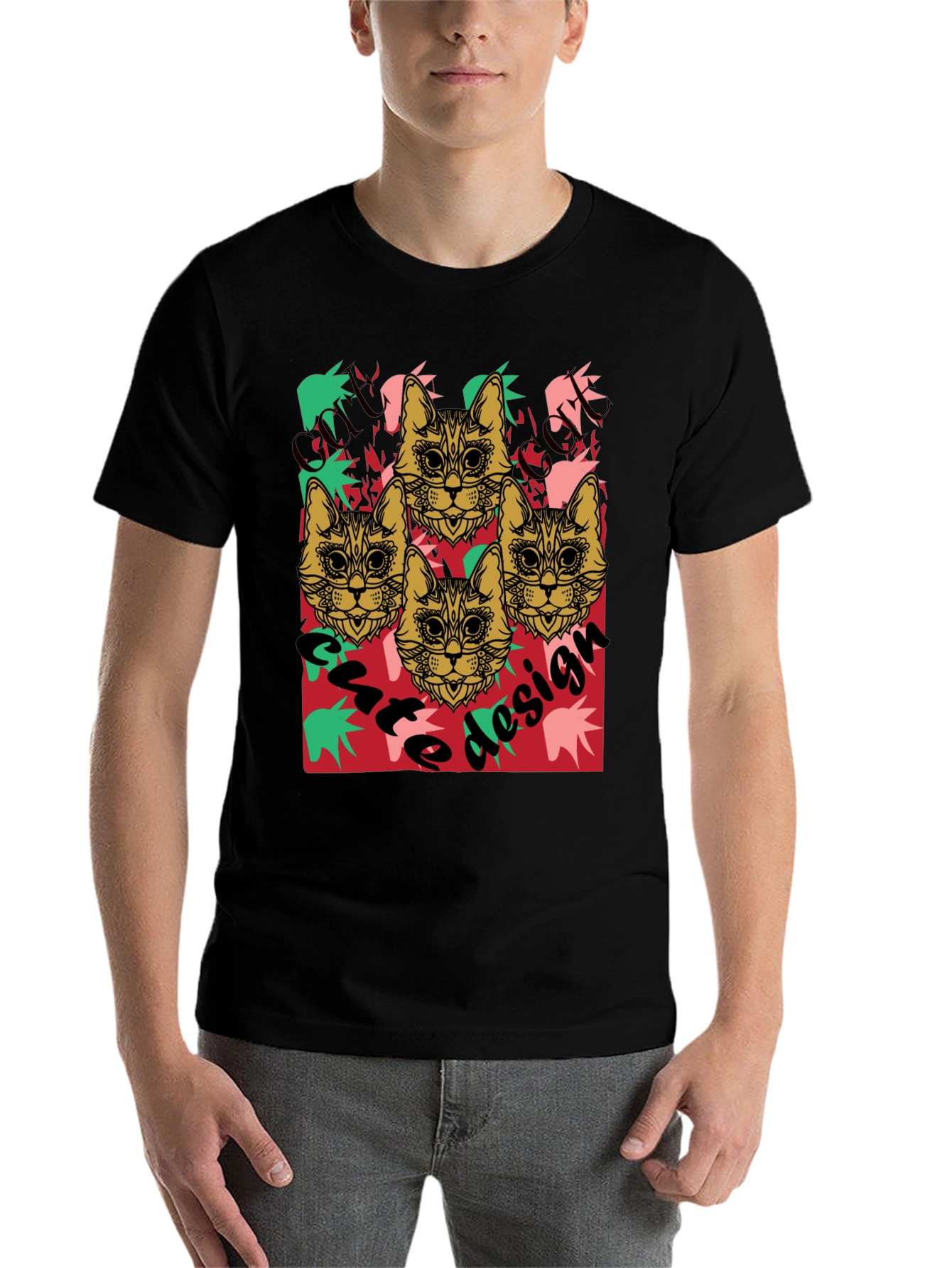 Cool Cat Design Black Graphic Tee