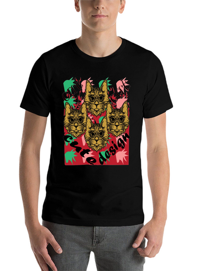 Cool Cat Design Black Graphic Tee