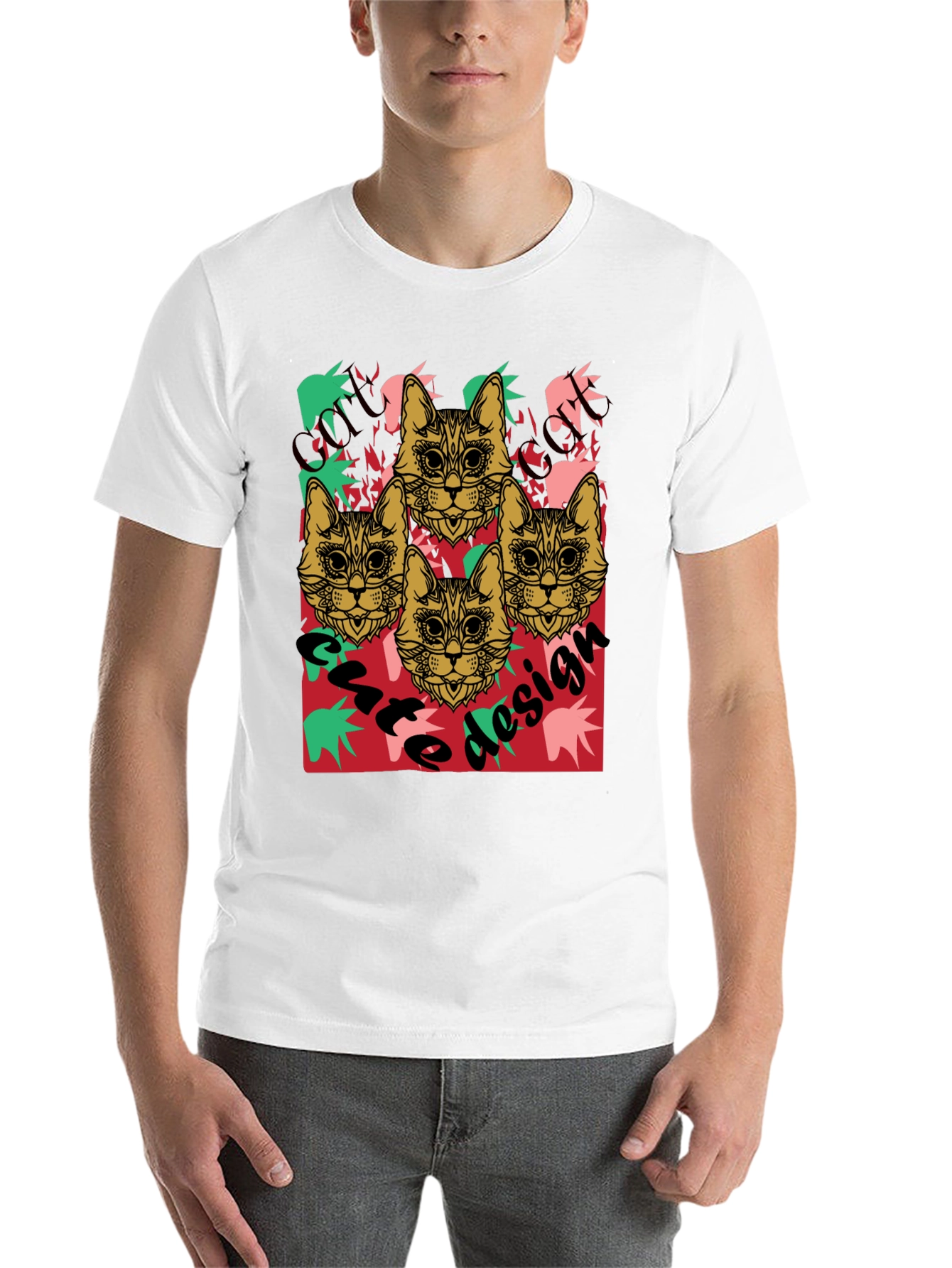 Cool Cat Design Black Graphic Tee