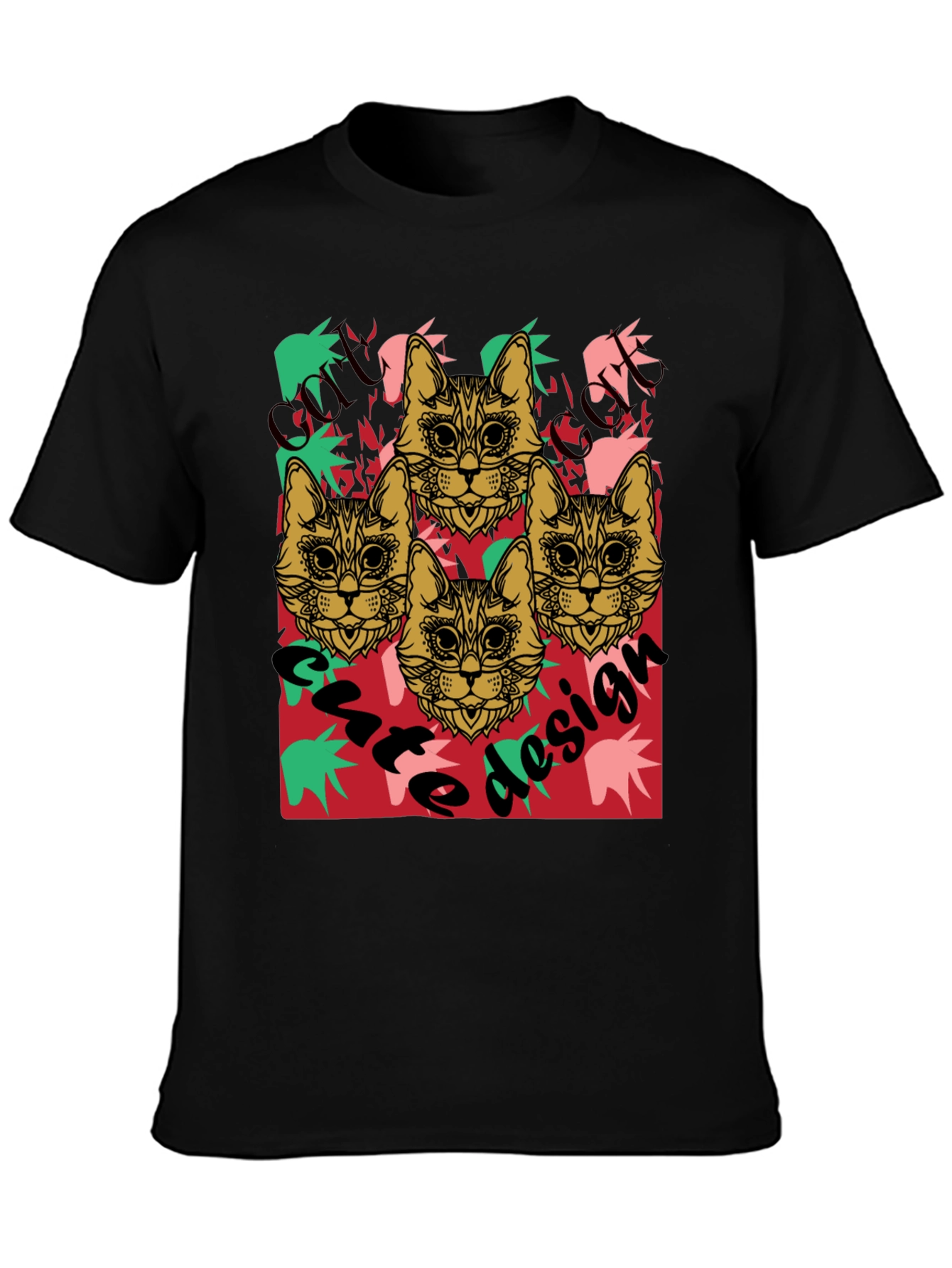Cool Cat Design Black Graphic Tee