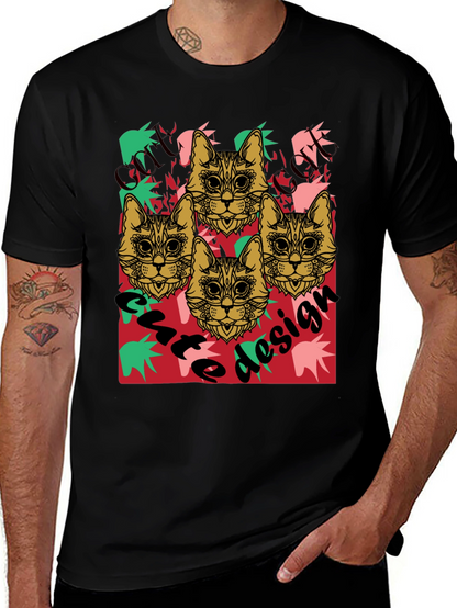 Cool Cat Design Black Graphic Tee