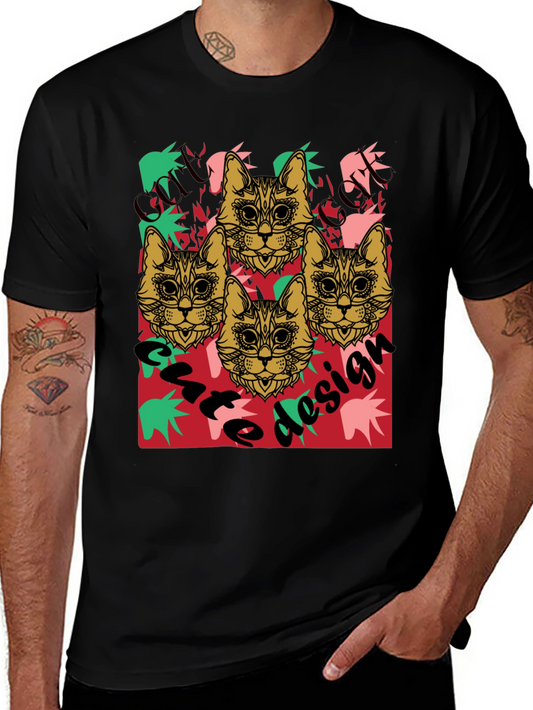 Cool Cat Design Black Graphic Tee