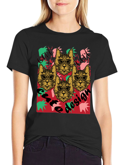 Cool Cat Design Black Graphic Tee