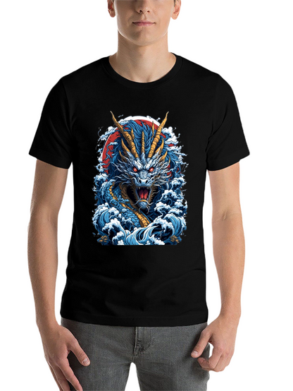 Dragon Wave Graphic Print Black T-Shirt