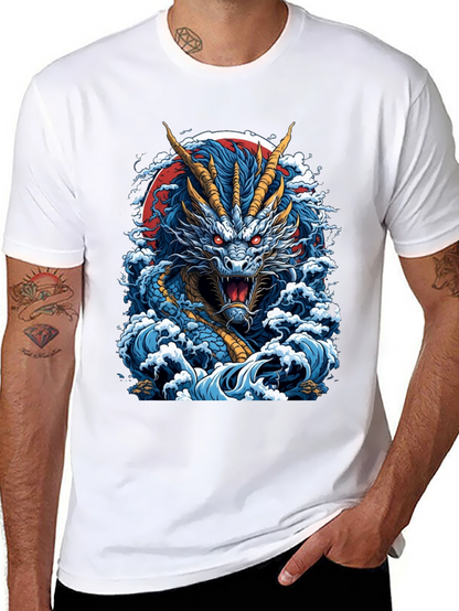 Dragon Wave Graphic Print Black T-Shirt