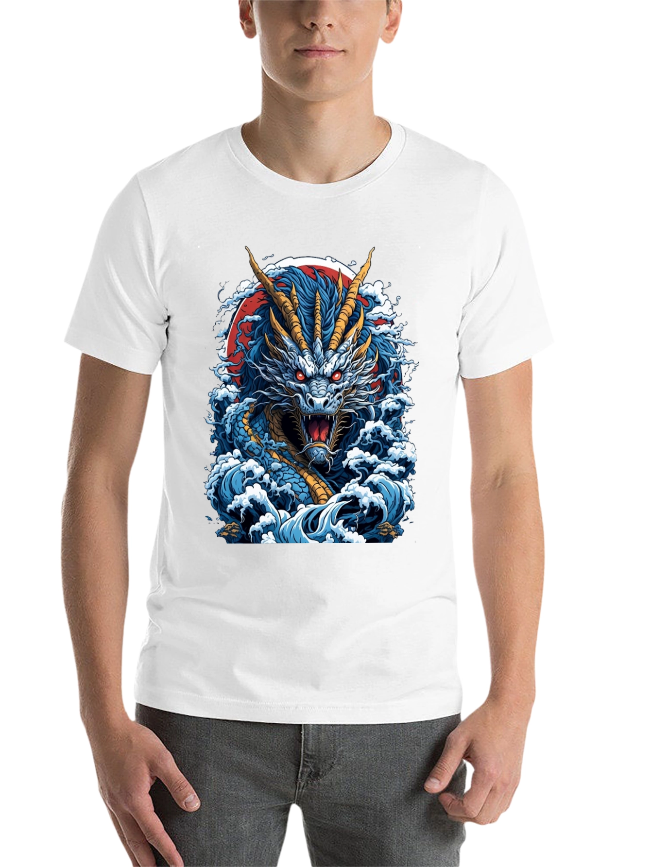 Dragon Wave Graphic Print Black T-Shirt