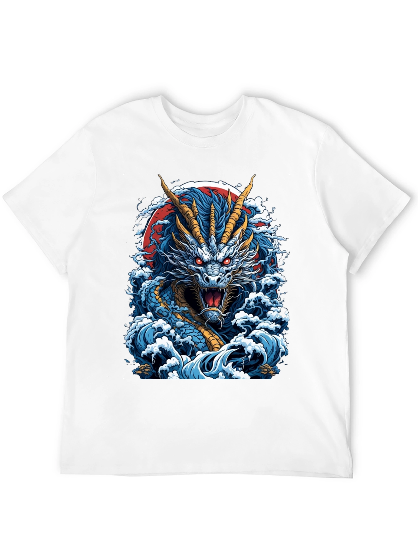 Dragon Wave Graphic Print Black T-Shirt