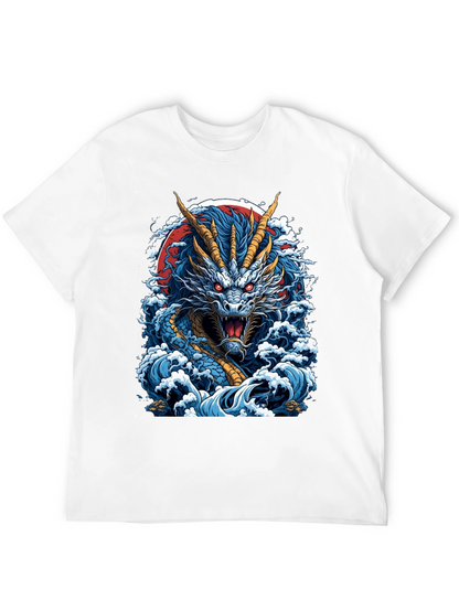 Dragon Wave Graphic Print Black T-Shirt