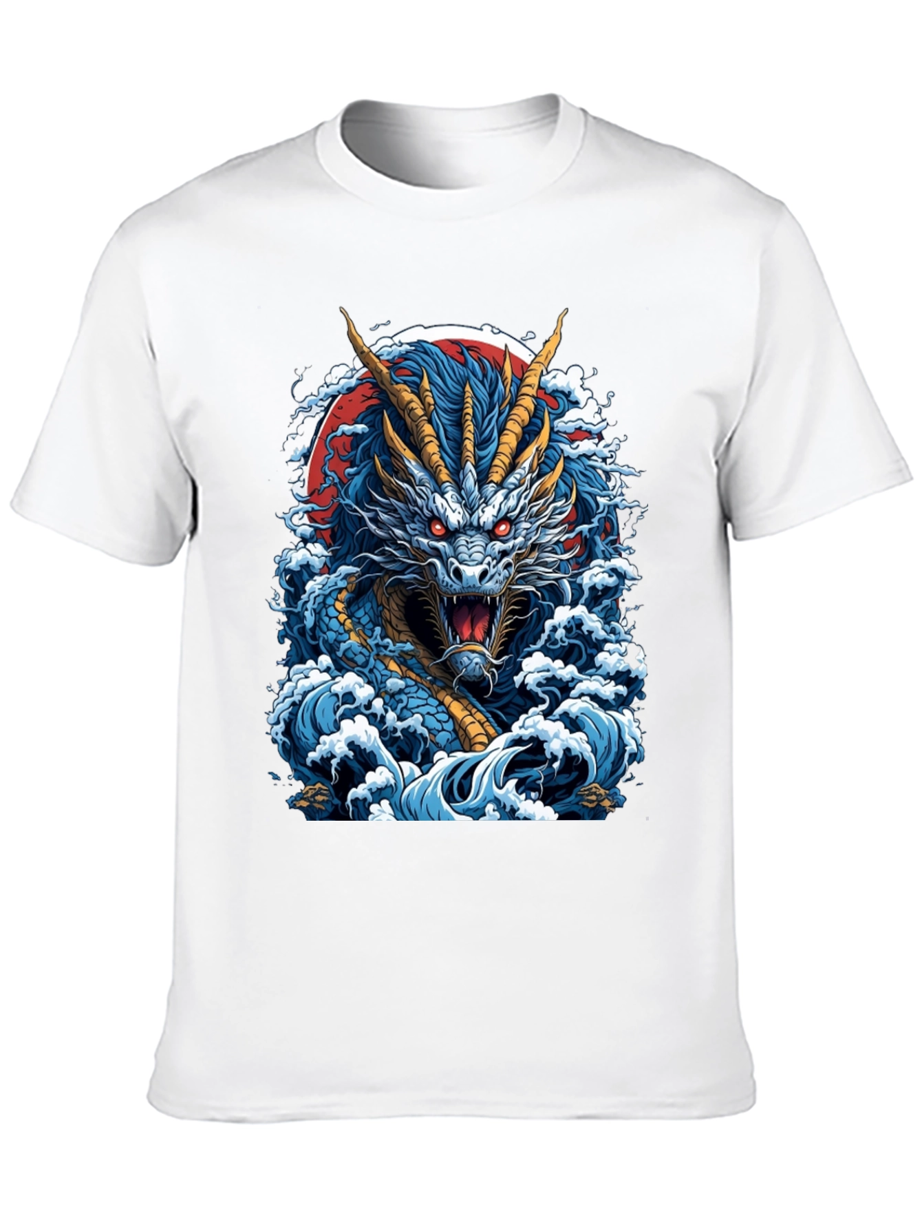 Dragon Wave Graphic Print Black T-Shirt