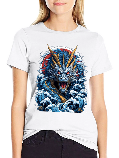 Dragon Wave Graphic Print Black T-Shirt