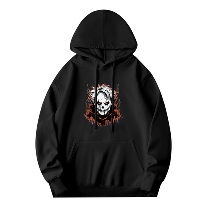 Horror White Hair Skull Dark Style Hoodie, Soft Streetwear Sweatshirt