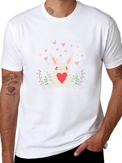 Cute Bunny Heart Graphic Black Tee