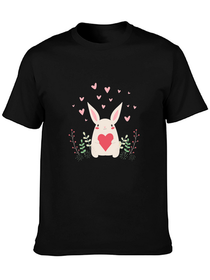 Cute Bunny Heart Graphic Black Tee