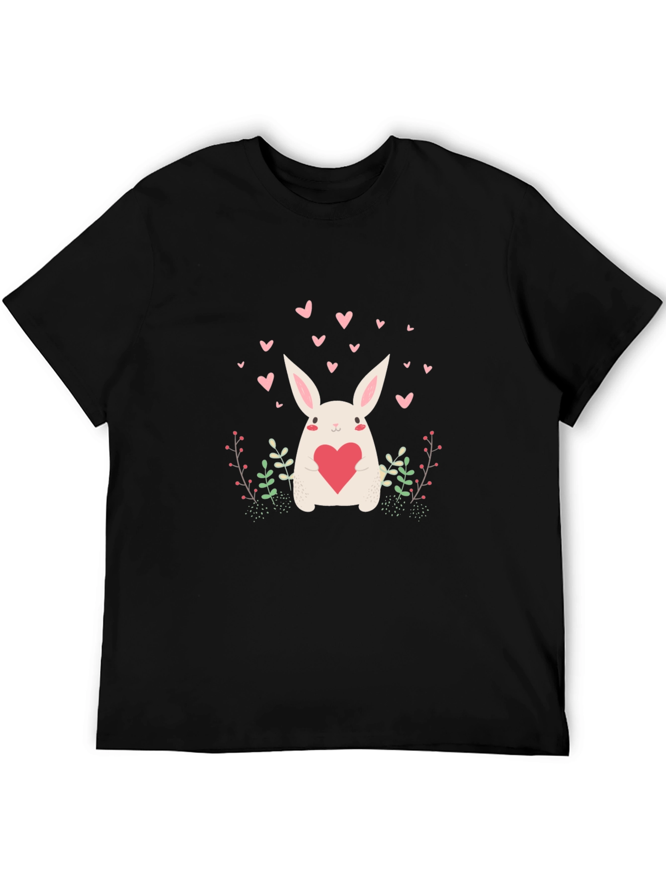 Cute Bunny Heart Graphic Black Tee