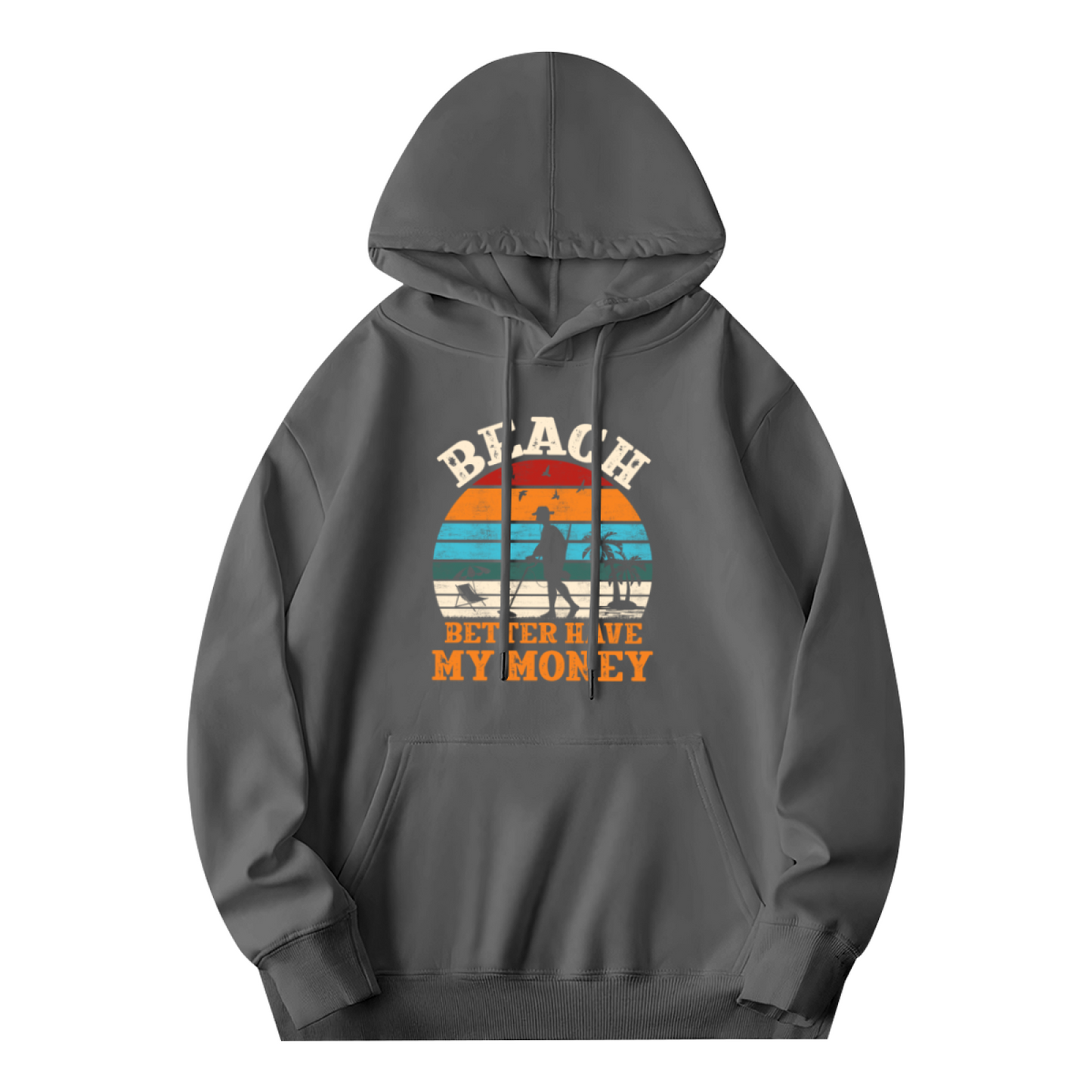 Beach Better Have My Money Retro Gray Hoodie, Unisex Soft Vacation Hoodie