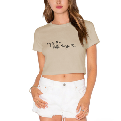 Enjoy The Little Things Soft Grey Crop Tee ¨C Cute Heart Script Minimal Top