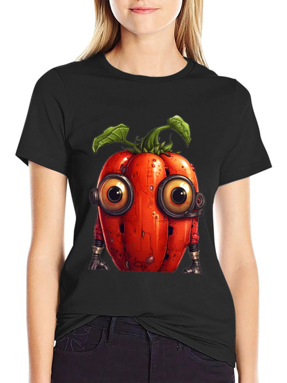 Robotic Tomato Graphic Tee - Unique Sci-Fi Style