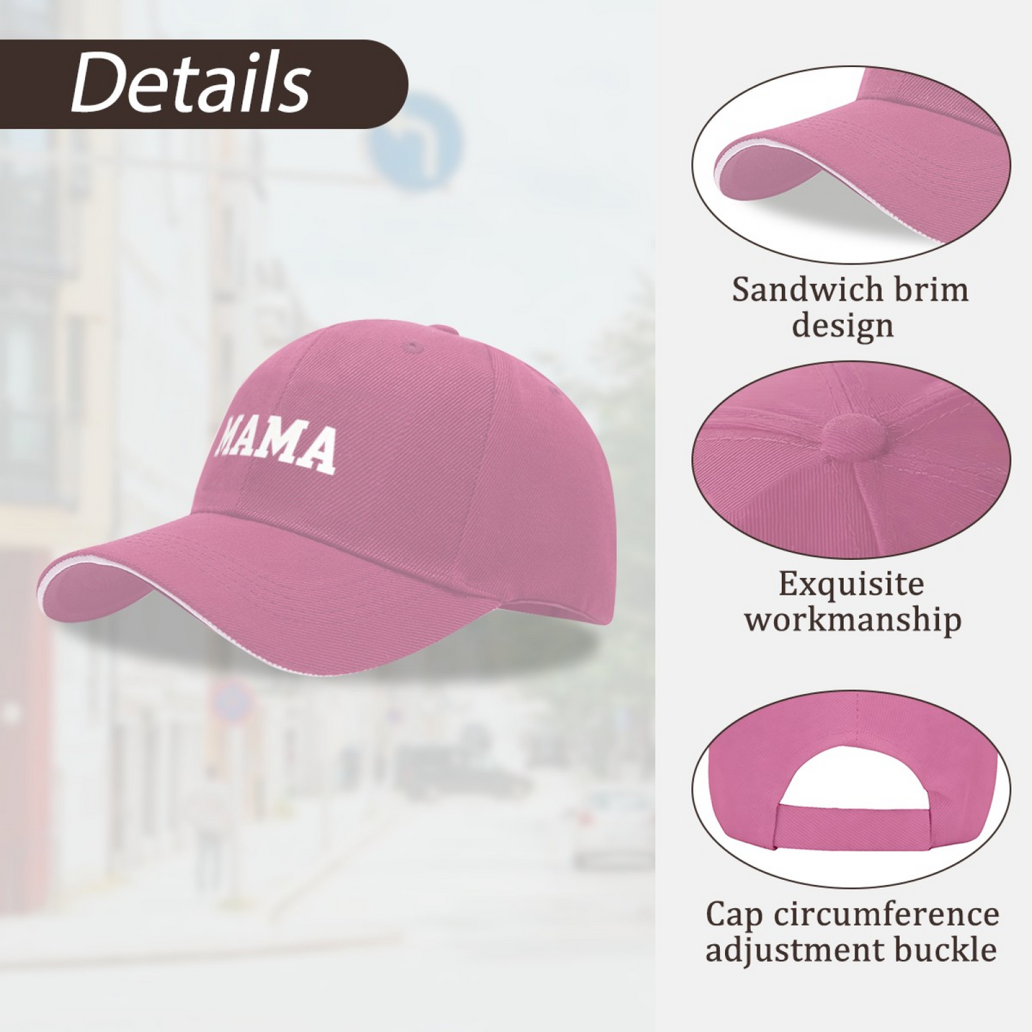 Vintage Bold MAMA Letter Pink Sandwich Baseball Cap, Mom Gift Casual Hat