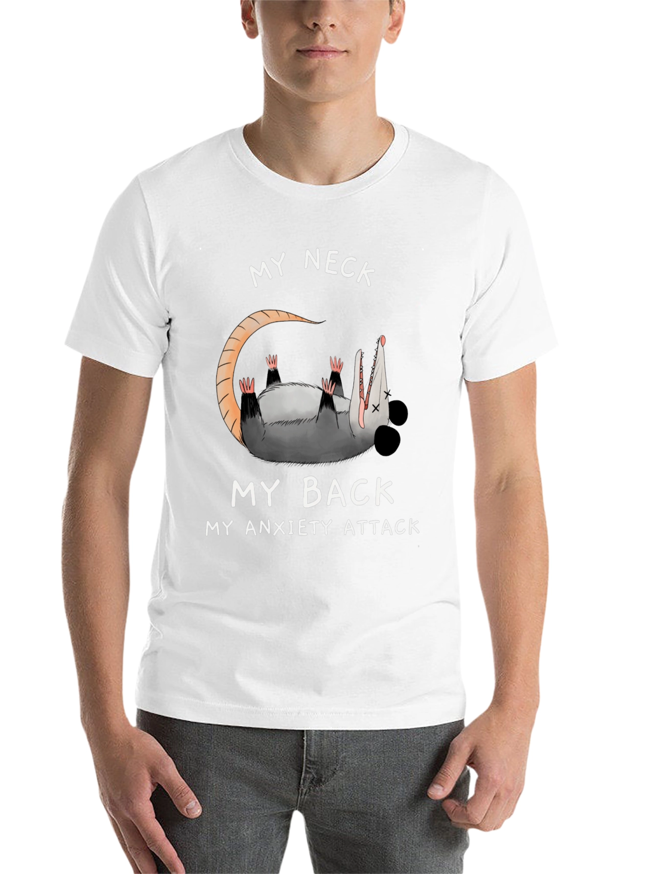 Anxiety Attack Opossum Graphic Tee - Funny & Relatable!