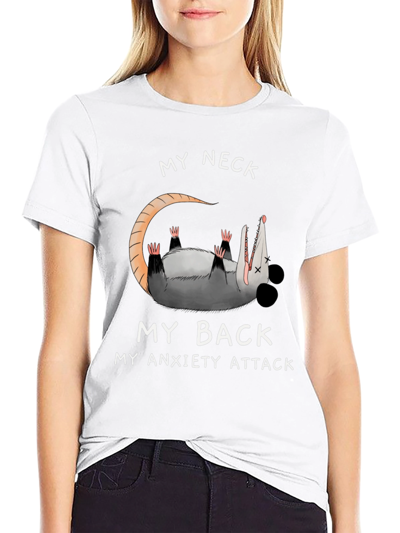 Anxiety Attack Opossum Graphic Tee - Funny & Relatable!