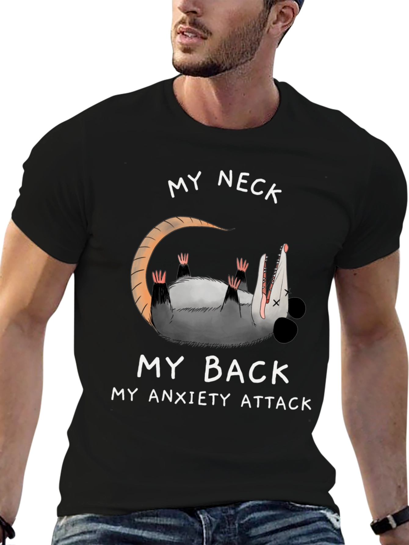 Anxiety Attack Opossum Graphic Tee - Funny & Relatable!
