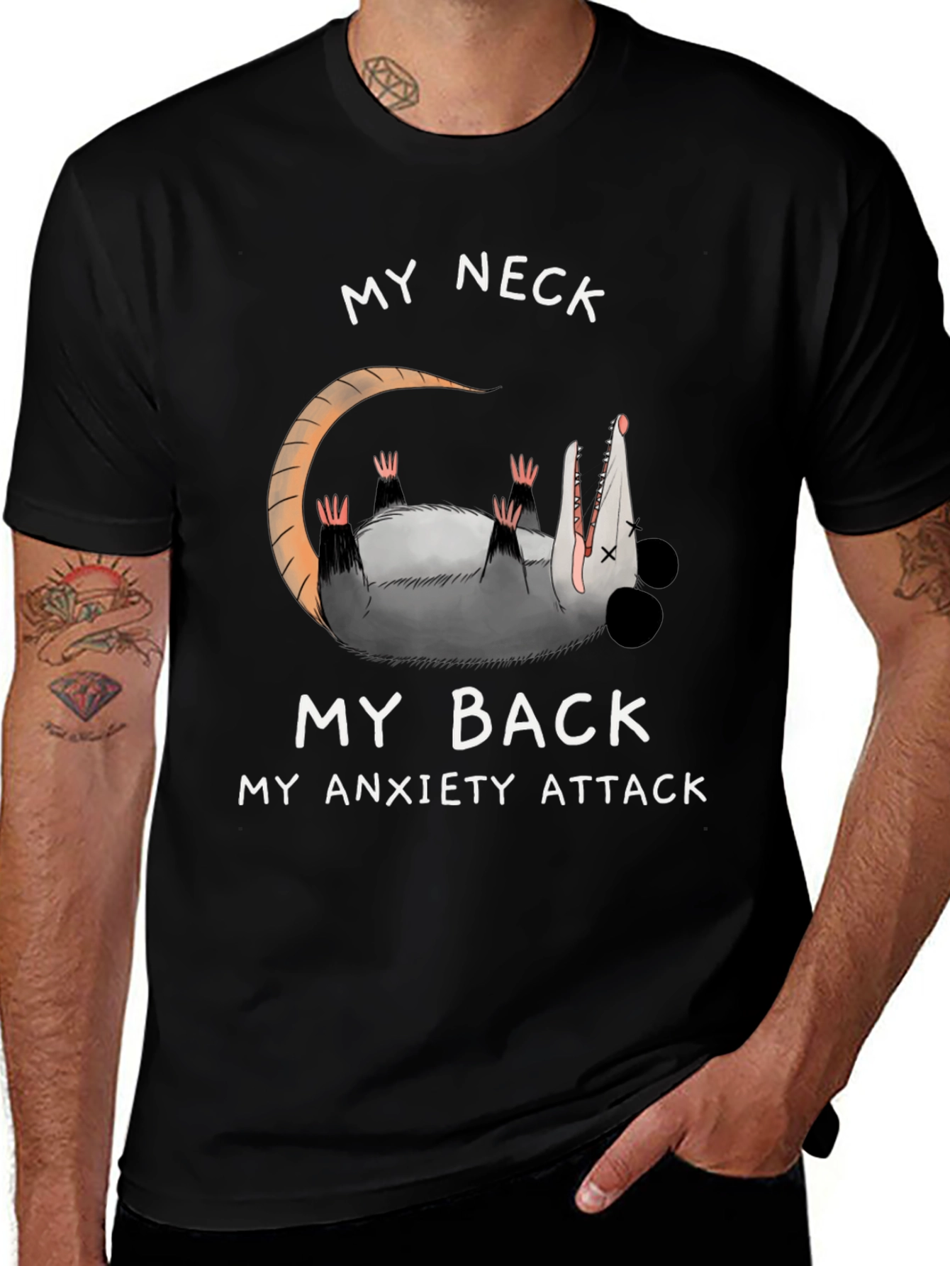 Anxiety Attack Opossum Graphic Tee - Funny & Relatable!