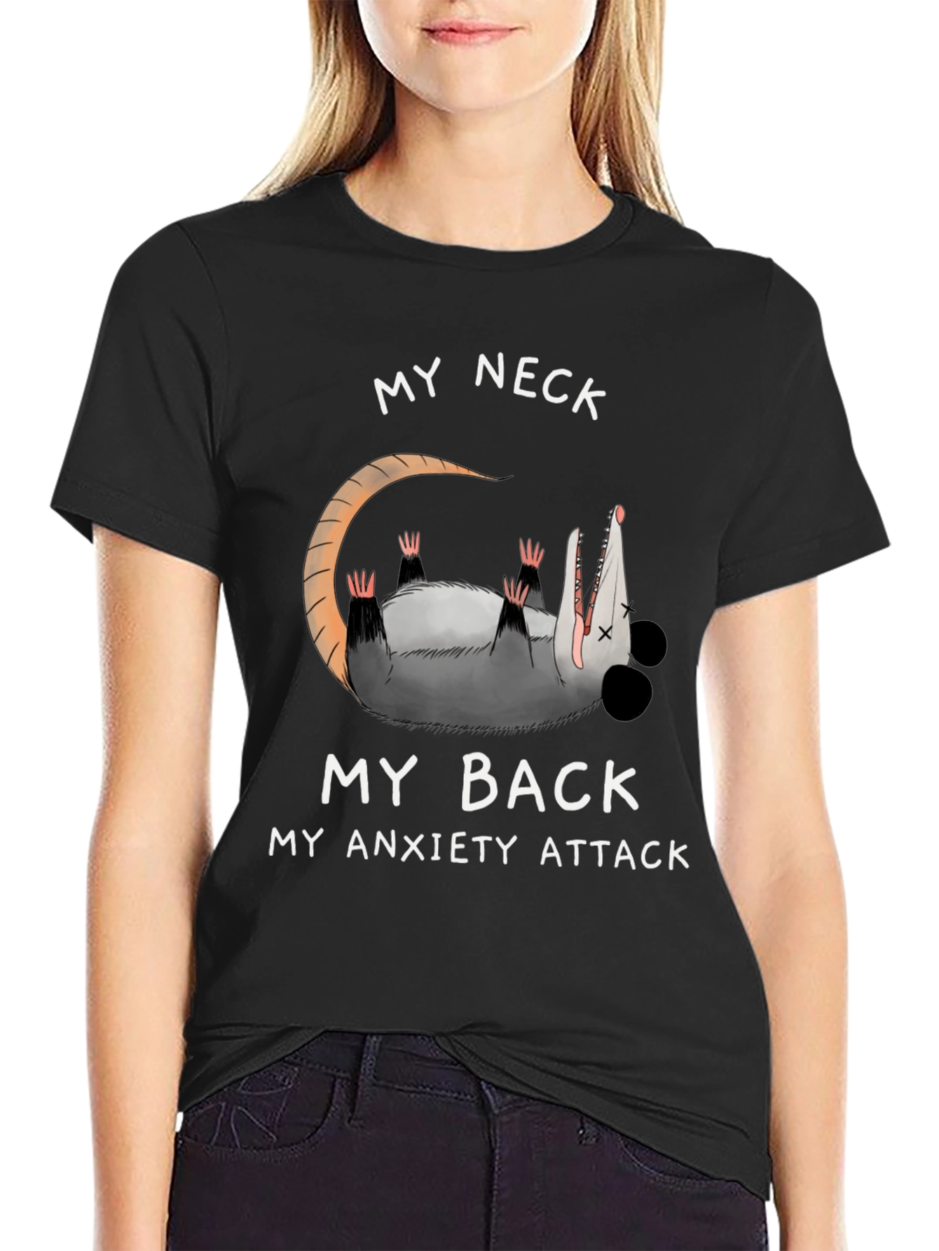 Anxiety Attack Opossum Graphic Tee - Funny & Relatable!