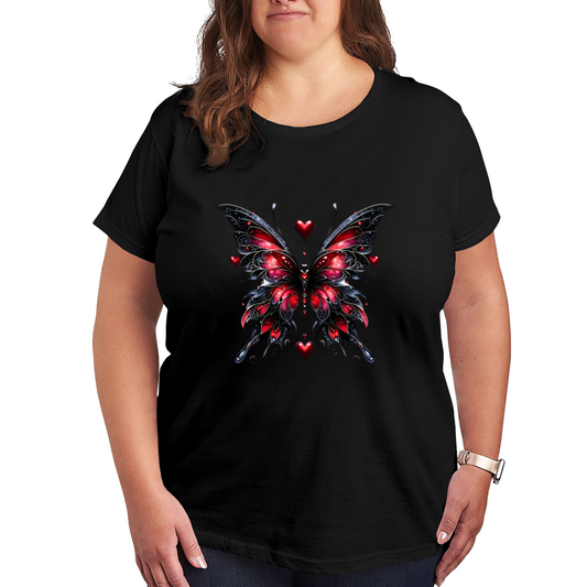 Dark Gothic Red Heart Butterfly Elegant Plus Size Women Graphic Print T-Shirt