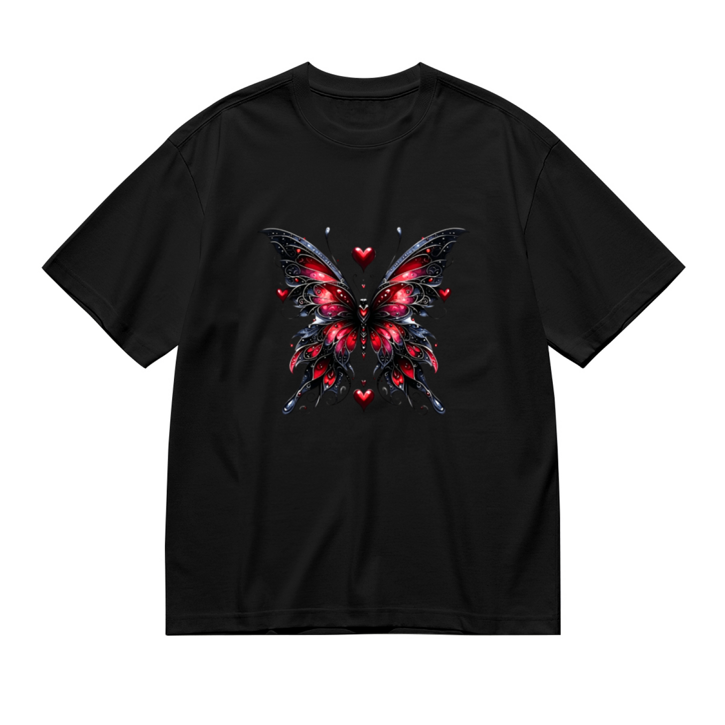 Dark Gothic Red Heart Butterfly Elegant Plus Size Women Graphic Print T-Shirt