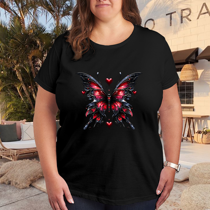 Dark Gothic Red Heart Butterfly Elegant Plus Size Women Graphic Print T-Shirt