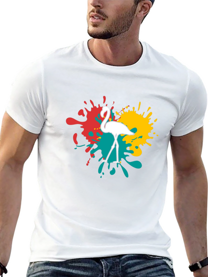 Flamingo Splatter Graphic T-Shirt - Black