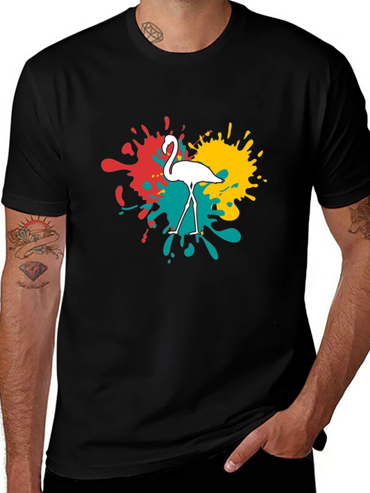 Flamingo Splatter Graphic T-Shirt - Black