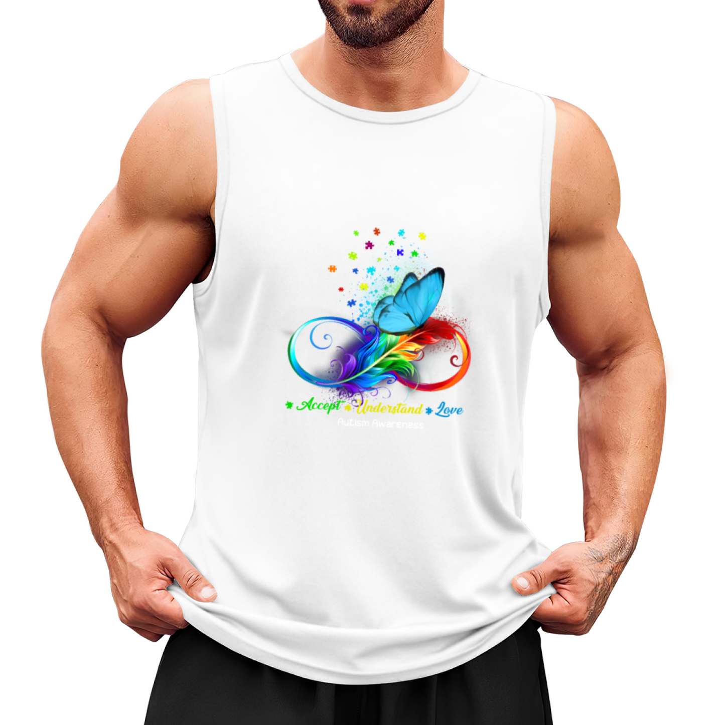 Rainbow Feather Butterfly Autism Awareness Acceptance Tank