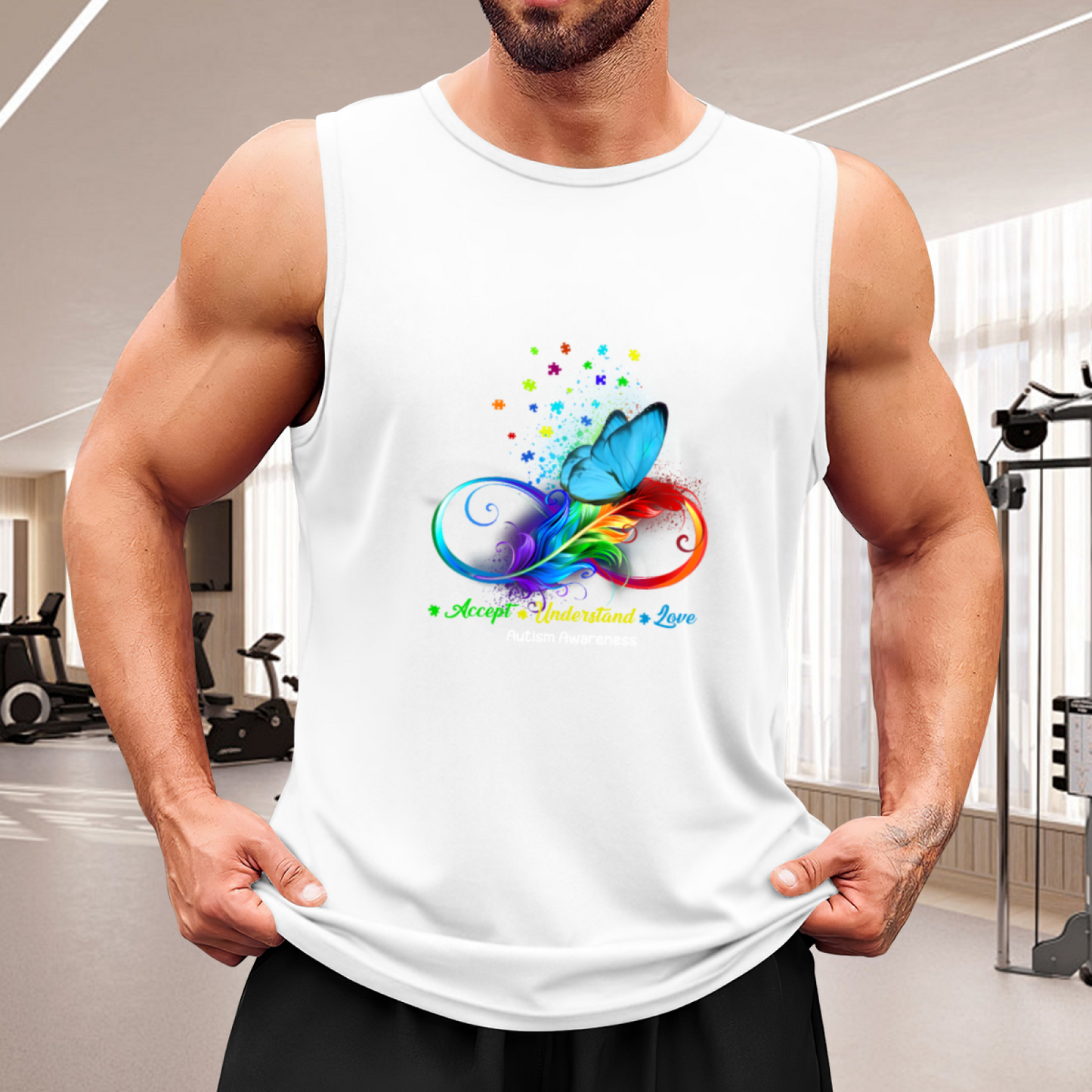 Rainbow Feather Butterfly Autism Awareness Acceptance Tank
