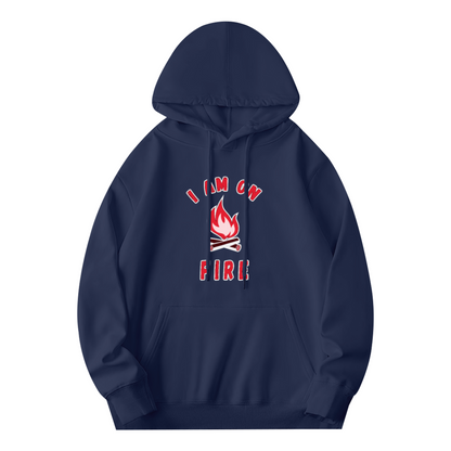 I Am On Fire Flame Graphic Comfortable Navy Hoodie, Casual Daily Top