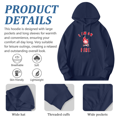 I Am On Fire Flame Graphic Comfortable Navy Hoodie, Casual Daily Top