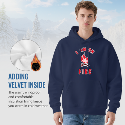 I Am On Fire Flame Graphic Comfortable Navy Hoodie, Casual Daily Top