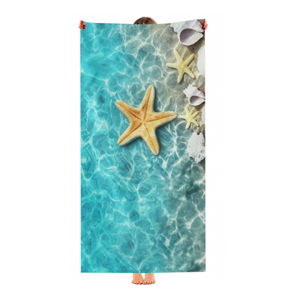 Fresh Starfish Shell Ocean Beach Towel, Skin-Friendly Soft Texture, Comfortable and Strong Water Absorption
