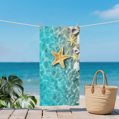Fresh Starfish Shell Ocean Beach Towel, Skin-Friendly Soft Texture, Comfortable and Strong Water Absorption