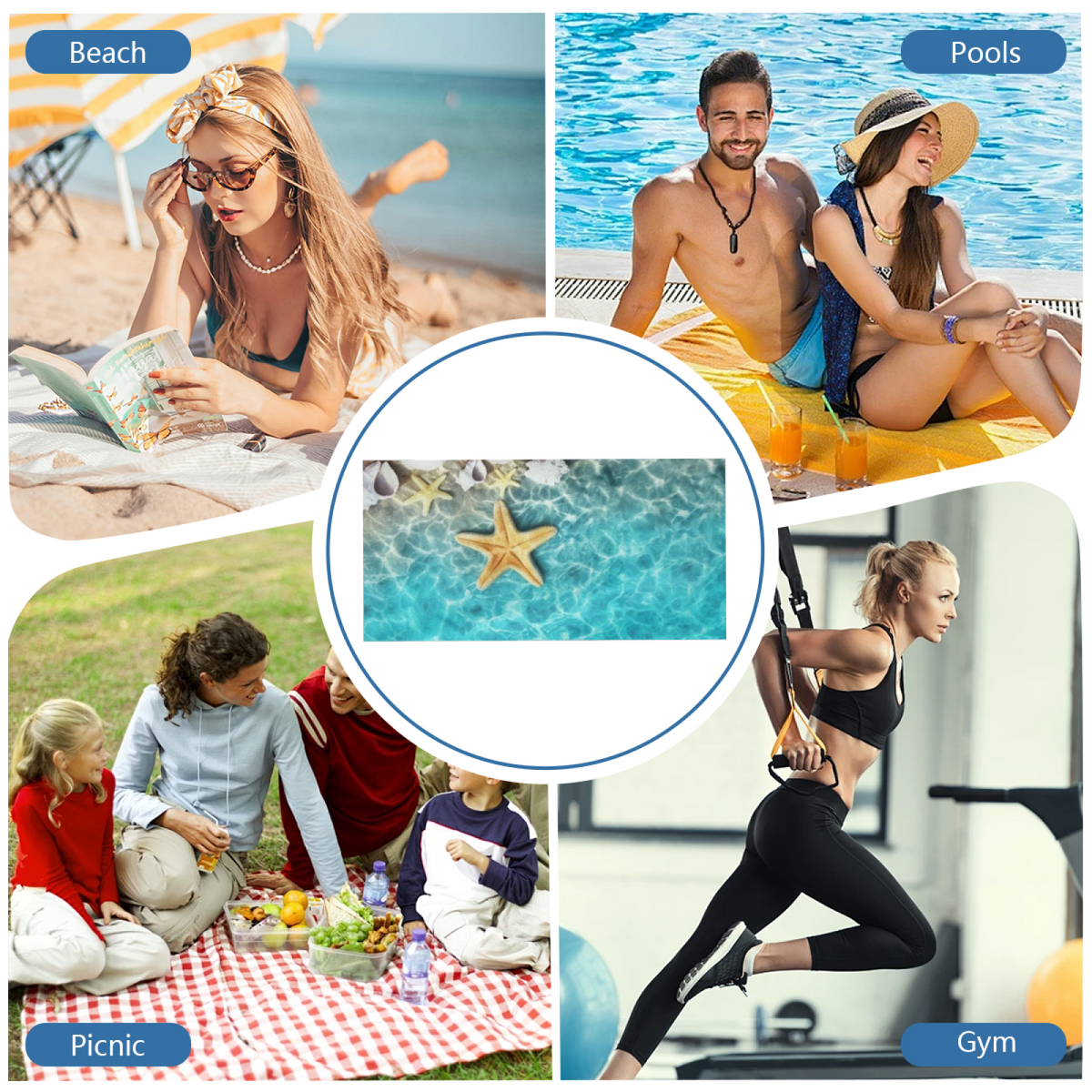 Fresh Starfish Shell Ocean Beach Towel, Skin-Friendly Soft Texture, Comfortable and Strong Water Absorption