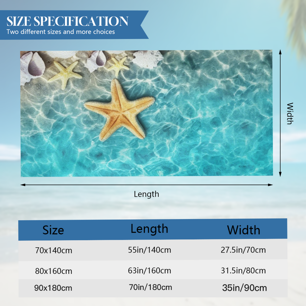 Fresh Starfish Shell Ocean Beach Towel, Skin-Friendly Soft Texture, Comfortable and Strong Water Absorption
