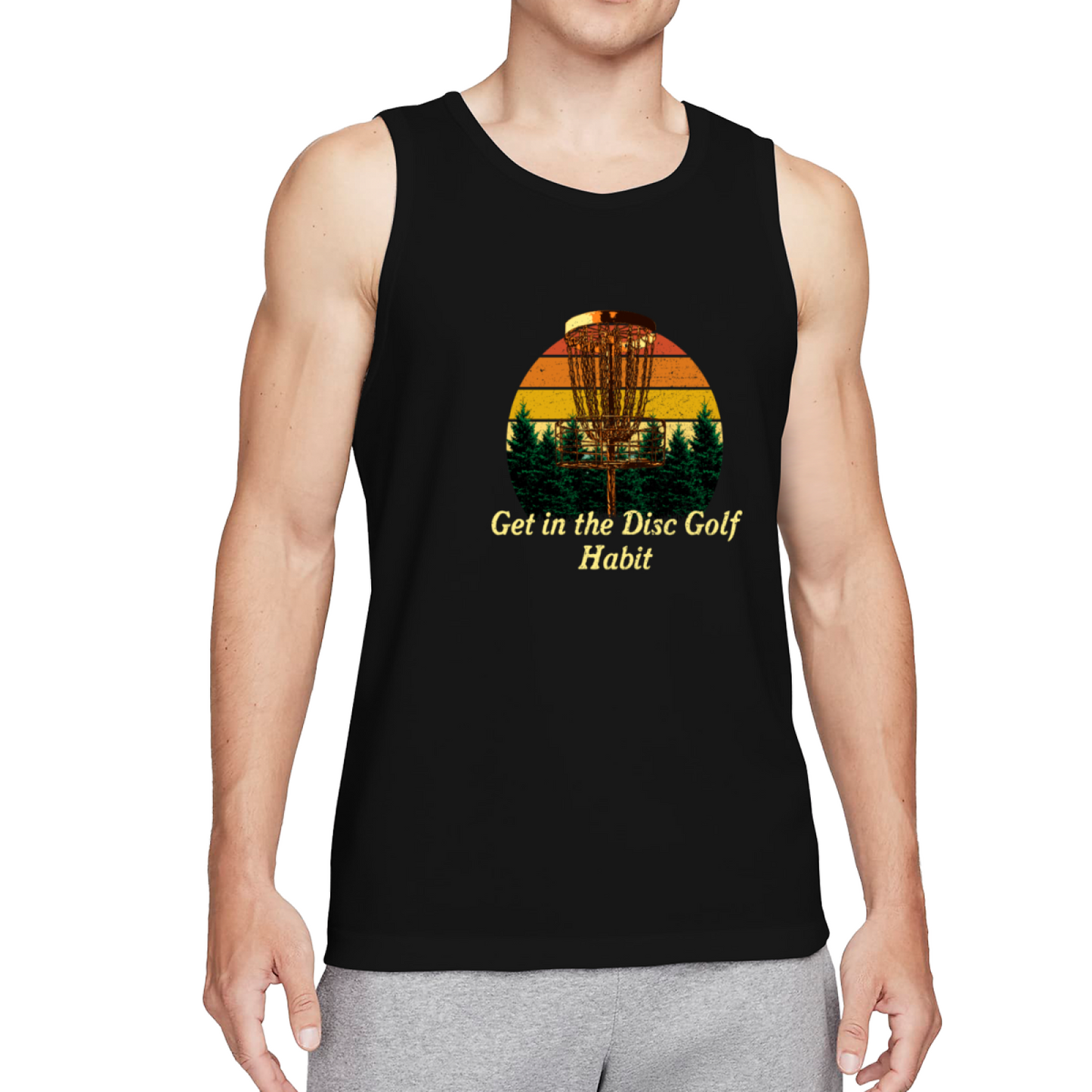 Vintage Sunset Disc Golf Basket Outdoor Sport Men Tank