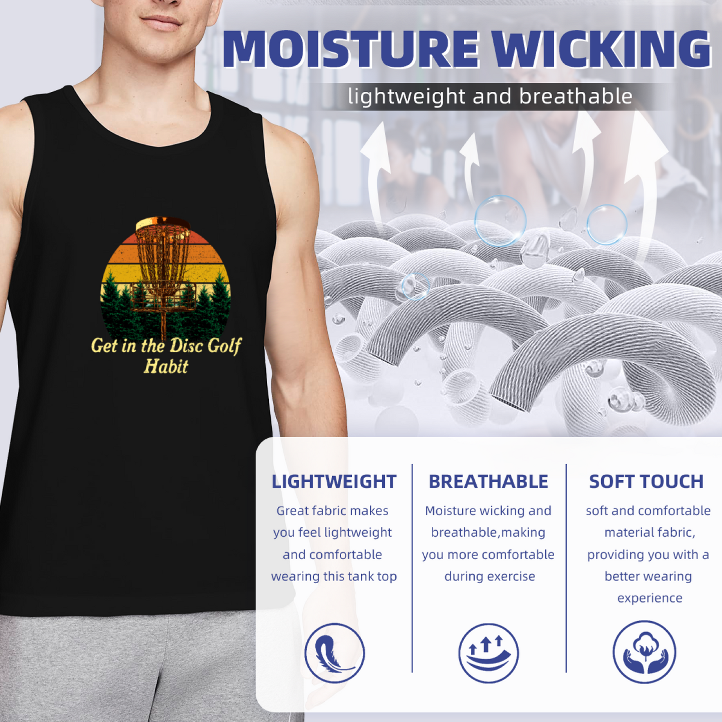 Vintage Sunset Disc Golf Basket Outdoor Sport Men Tank